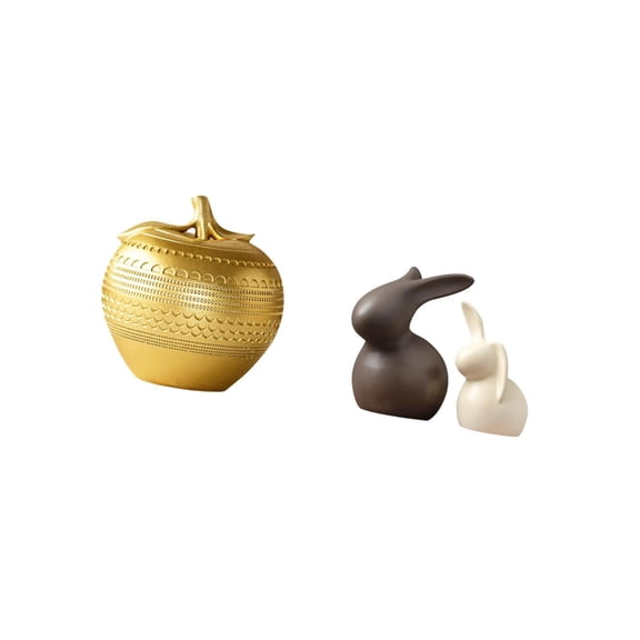 QSTDGVPW Modern Resin Fruit and Ceramic Bunny Figurine Set for Tabletop Bookshelf Dining Room Bedroom Office Cabinet Garden Easter Decor