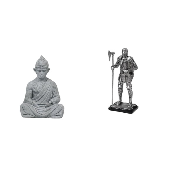 QSTDGVPW Monkey Buddha Knight Statue Figurine Sun Wukong Sculpture Decorative Tabletop Ornament Collectible Miniature for Hotel Patio Entryway Fireplace Bedroom Home Decor Housewarming Gift
