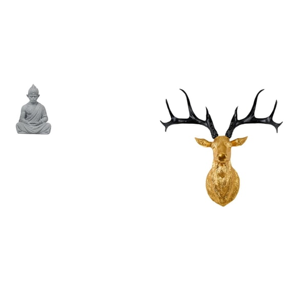 QSTDGVPW Monkey Buddha Statue Figure Sun Wukong Sculpture Collectible Miniature for Hotel Patio Backyard Deer Head Wall Sculpture Resin Collectible Boho Artwork Wall Mount Decor for Office Home