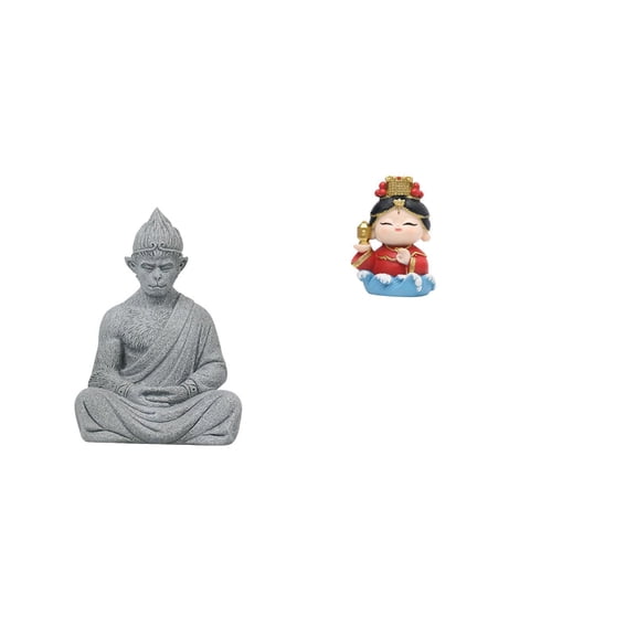 QSTDGVPW Monkey Buddha Sun Wukong Statue Resin Figurine Mazu Mother Collectible Miniature Sculpture Tabletop Ornament for Hotel Patio Backyard Fireplace Bedroom Cabinet Birthday Gift
