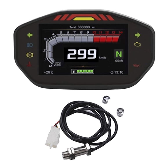 QSTDGVPW Motorcycle Speedometer Digital Odometer Tachometer Set Adjustable 14000RPM