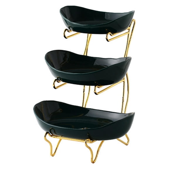 QSTDGVPW Multilayer Serving Tray Metal Stand Reusable Dish for Candy Buffets Weddings 3 3 Tier Dark Green