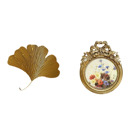 QSTDGVPW Ornate European Style Wrought Iron Ginkgo Leaves Wall Decor and Antique Picture Display Frame for Living Room Office Hotel Dining Room Ideas