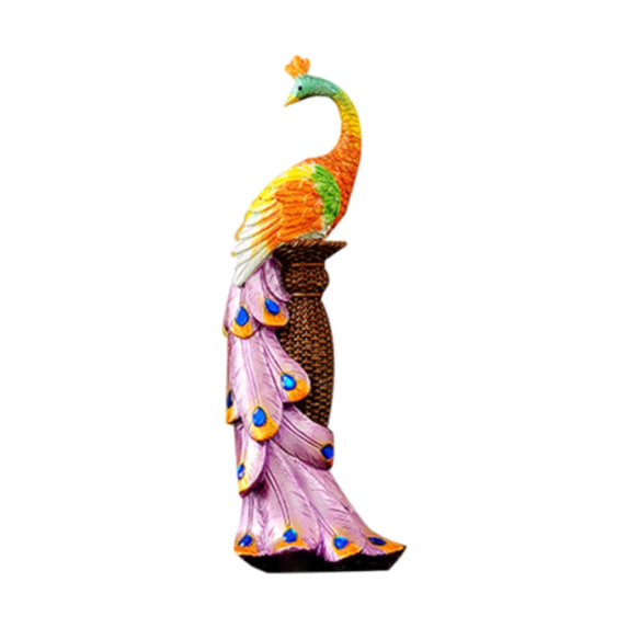 QSTDGVPW Peacock Statue Decor Decorative Resin Sculpture for Countertop Indoor Office Orange