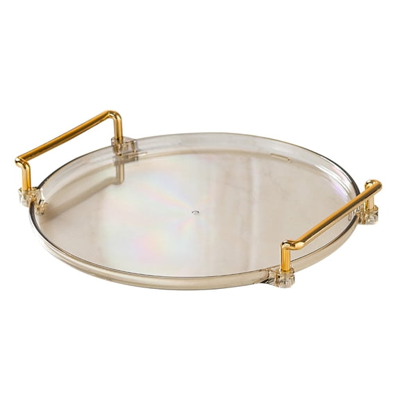 QSTDGVPW Plastic Serving Tray with Handles Dessert Tray Surface Plating Round Nordic Food amber