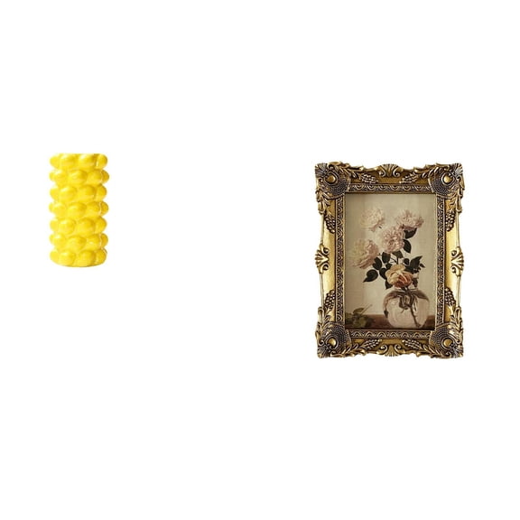 QSTDGVPW Porcelain Flower Vase and Ornate Picture Frame Vintage Resin Decorative Photo Display Frame Ornament for Tabletop Living Room Wedding Decoration