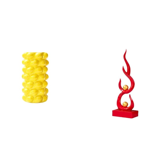 QSTDGVPW Porcelain Flower Vase and Abstract Fire Statue Fusion Modern Tabletop Ornament for Living Room Office Desk Patio Bookshelf Decor Gift