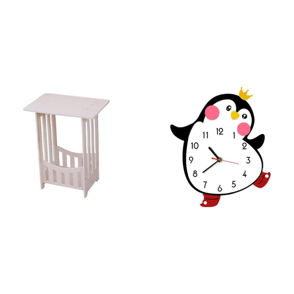 QSTDGVPW Portable Bedside Table with Cartoon Penguin Wooden Wall Clock Multifunctional Lovely Decorative Practical End Side Table for Home Hotel Cafe Lounge Room Balcony Bedroom Hallway