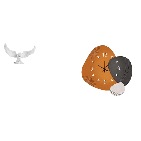 QSTDGVPW Resin Angel Sculpture with Winged Figurine and Modern Decorative Wall Clock Ornament for Office Bedroom Bathroom Restaurant Home Decor