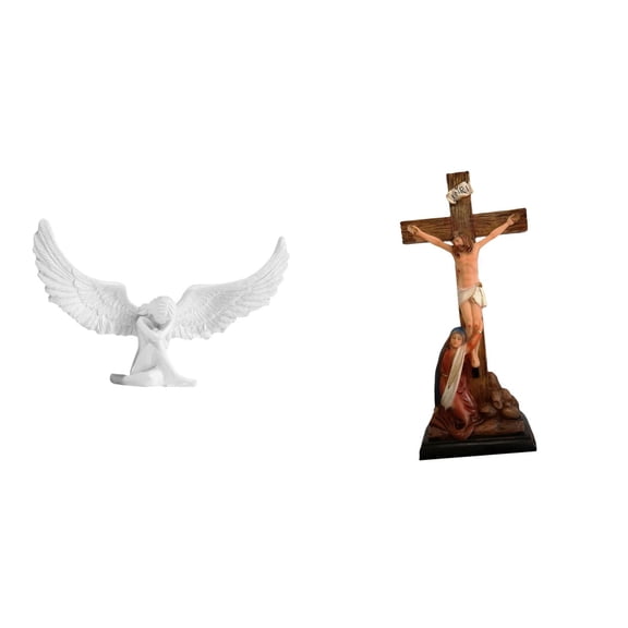 QSTDGVPW Resin Figurine Angelic Winged Sculpture for Office Housewarming Bookshelf Hallway Desktop and Holy Religious Catholic Ornament Mother Mary Statue for Bedroom Tabletop Car