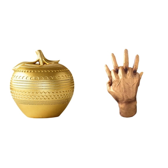 QSTDGVPW Resin Figurine Modern Fruit Statue and Entwined Hands Sculpture for Tabletop Bookshelf Dining Room Bedroom Office Soulmate Lovers Decor