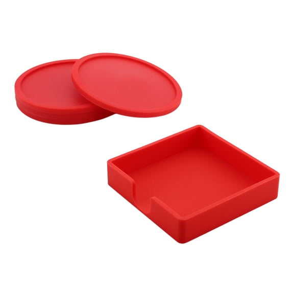 QSTDGVPW Reusable Silicone Drink Coaster Replacemat Pad Holder Coffee Tea Mug Mat, 4 pcs Red