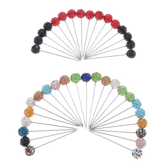 QSTDGVPW Rhinestone Head Pins,40 Pieces Multicolor Weddings Corsage Dressmaker Pins Round