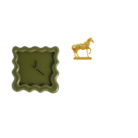 QSTDGVPW Silent Square Wall Clock Ornament Accurate Hanging Clock for Bathroom Farmhouse Kitchen Study with Horse Figurine Decoration Animal Sculpture Resin Engraved Horse Statue for Home