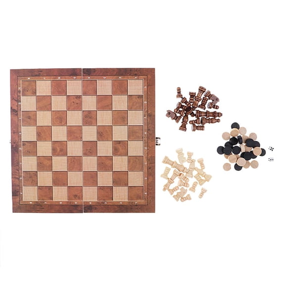 QSTDGVPW Superior foldable wooden chess game with integrated storage and additional round Dark Wood