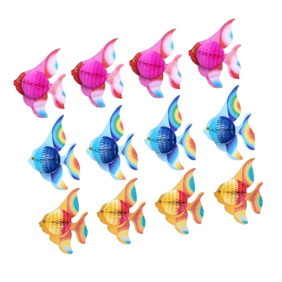 QSTDGVPW Tissue Paper Honeycomb Birthday party Supplies Honeycomb fish Decoration Hanging Set of 12