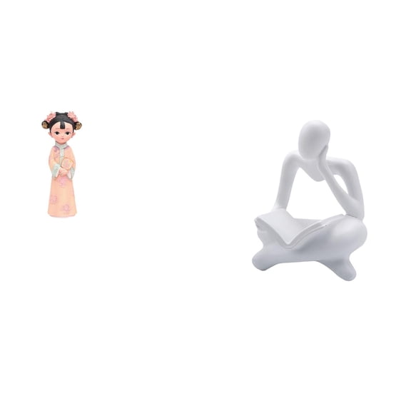 QSTDGVPW Traditional Chinese Girl Resin Statue Sculpture Abstract Thinker Miniature Figurine Desktop Gift for Bedroom Farmhouse Office Tabletop Living Room Shelf Bookshelf Birthday