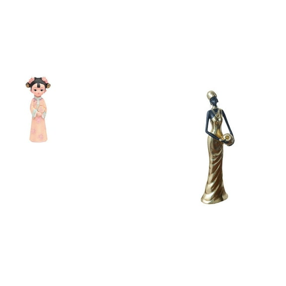 QSTDGVPW Traditional Chinese Girl Resin Statue Sculpture and African Tribal Lady Figurine Lightweight Decorative Miniature for Bedroom Office Home Decor