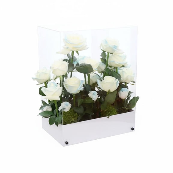 QSTDGVPW Transparent Flower Gift Box Portable with Handle Acrylic Blossom Presentation Box Panoramic View Rectangular Flower Display Case for Event Planners