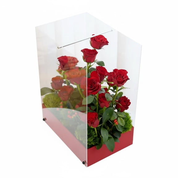 QSTDGVPW Transparent Flower Gift Box Portable with Handle Acrylic Blossom Presentation Box Panoramic View Rectangular Flower Display Case for Event Planners