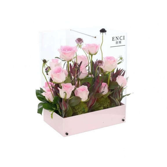 QSTDGVPW Transparent Flower Gift Box Portable with Handle Acrylic Blossom Presentation Box Panoramic View Rectangular Flower Display Case for Event Planners