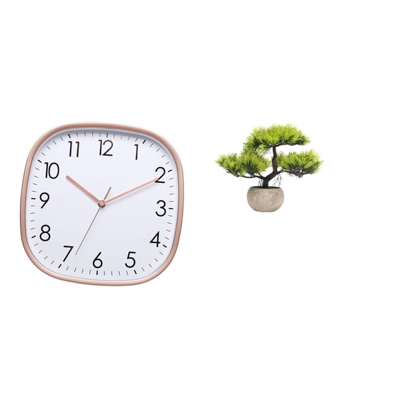 QSTDGVPW Vintage Digital Wall Clock Bonsai Tree Design Large Low Noise Art Practical for Dining Room Home Farmhouse Gym Decoration Artificial Plants Greenery Bonsai Collection Faux Plant in Pot