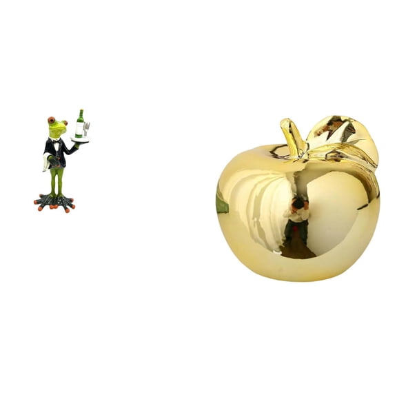 QSTDGVPW Waiter Frog Fruit Animal Sculpture Ceramic Figurine Creative Decorative Ornament Tabletop Desktop Statue Collection Craft Delicate for Fireplace Entrance Shelf Porches Restaurants