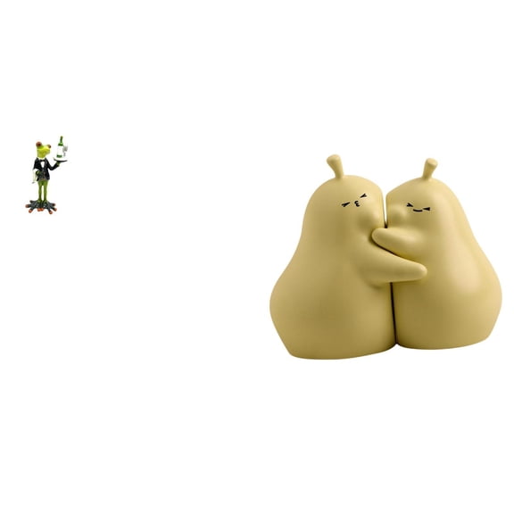 QSTDGVPW Waiter Frog Statue Animal Sculpture Hugging Pear Book Stand Ceramic Bookend Creative Decorative Figurine Tabletop Ornament Fine Workmanship Bookshelf Ornament for Fireplace Entrance