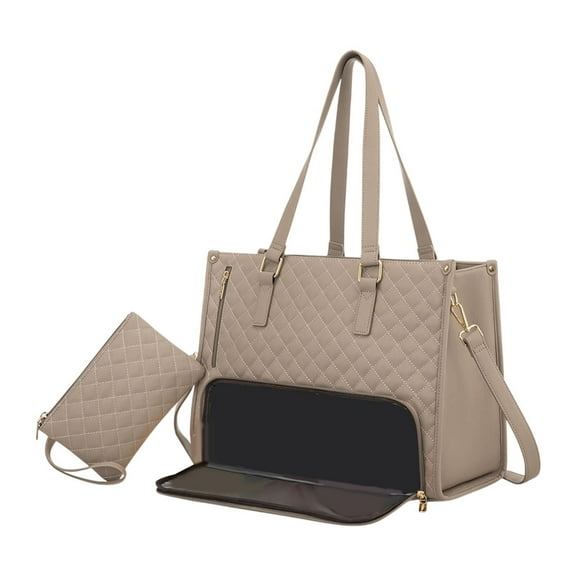 QSTDGVPW Womens Bag Quilted Lunch Box Laptop Bag for Collage Office Casual Khaki