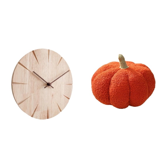 QSTDGVPW Wood Wall Clock Creative Design Decorative Non Ticking Silent for Restaurant Office Halloween Pumpkin Pillows Stuffed Decoration Plush Sofa Cushion for Bedroom Room Decor