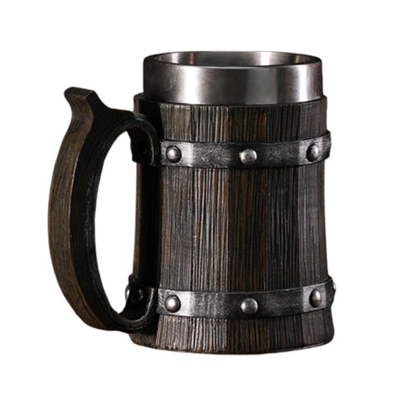 QSTDGVPW Wooden Barrel Beer Mug Handmade Decorative Tableware with Handle Vintage Design B