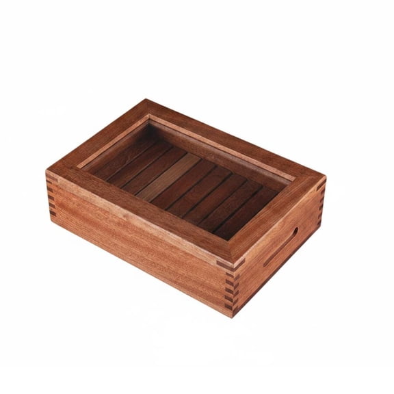 QSTDGVPW Wooden Sushi Box Sashimi Display Tray Japanese Serving Tray Transparent Lid Minimalist Design for Restaurant Service Chefs Caterers Buffet Use