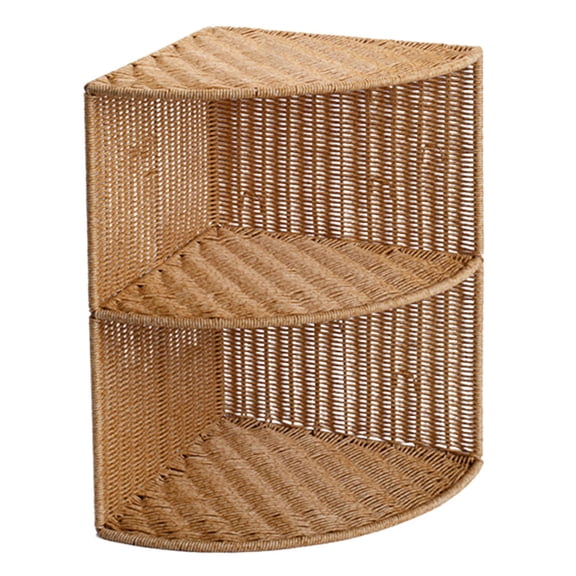 QSTDGVPW Woven Corner Storage Shelf 2 Tier Durability for Living Room Bathroom Office Small