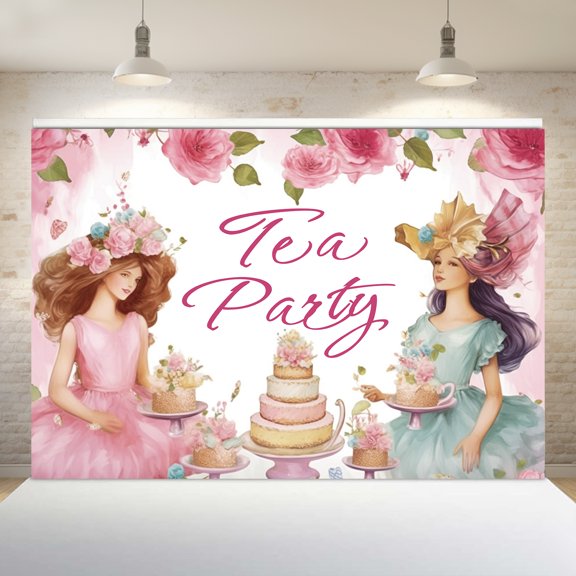 QSUM 1920s Tea Party Wallpaper - 100cm/39" x 150cm/59" - Use as a gift, photography, birthday event or holiday decoration, celebration (popular)