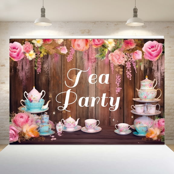 QSUM 1920s Tea Party Wallpaper - 100cm/39" x 150cm/59" - Use as a gift, photography, birthday event or holiday decoration, celebration (popular)