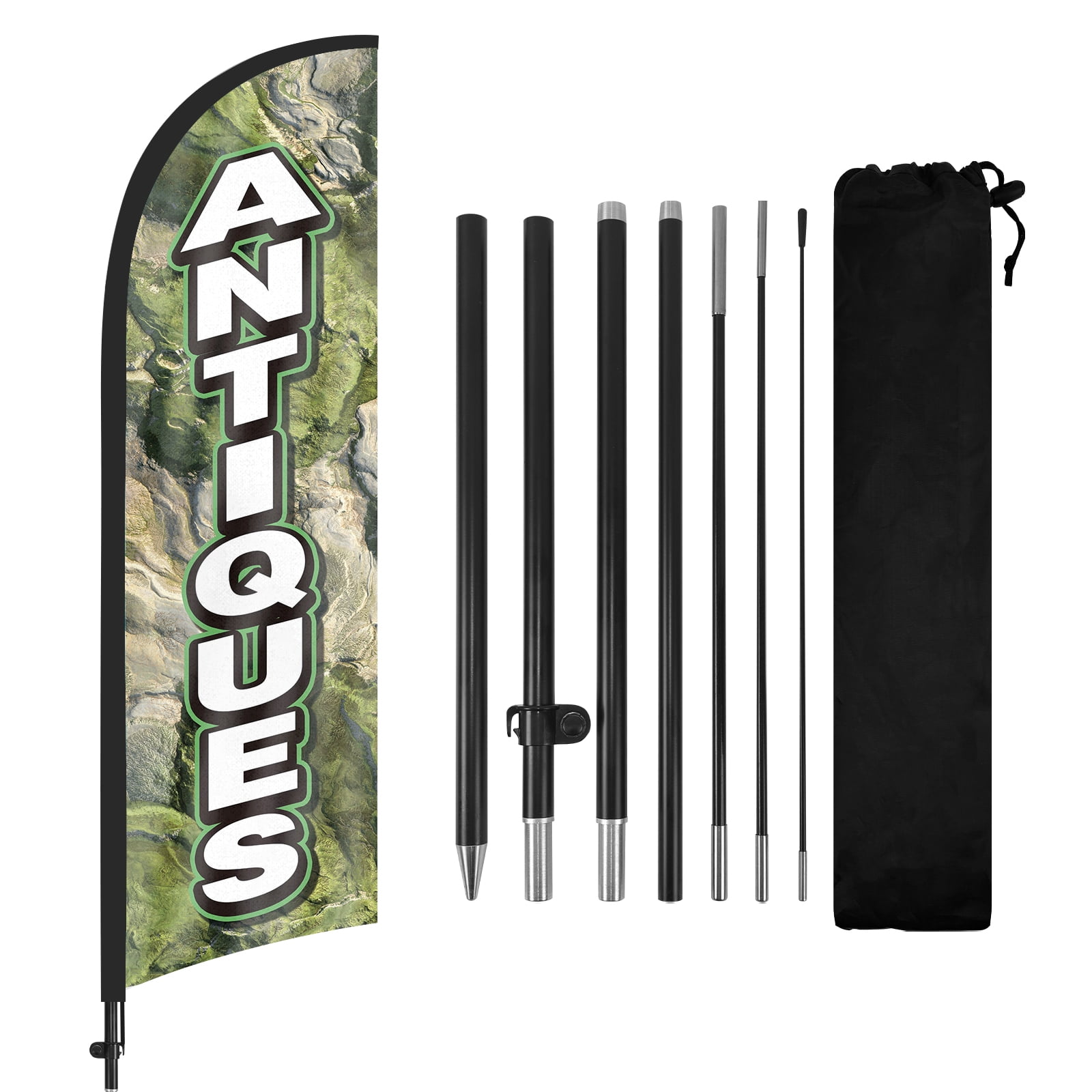 QSUM Antique Store Feather Flag with Flag Pole Kit and Ground Spike, 8.2FT Antique Store Windless Flag Banner Sign Business for Outdoor Advertising Sign Decoration Display