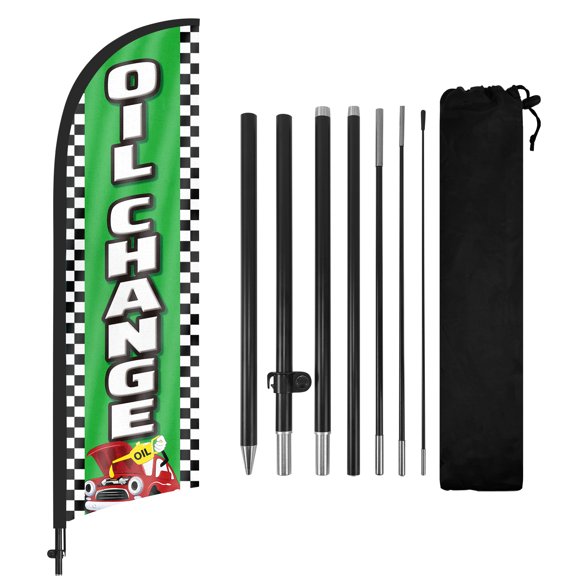 QSUM Auto/Car Oil Change Service Feather Flag Kit,7FT Auto Repair Shop Advertising Banner, Auto Body Shop Business Signs,Oil Change Service Decoration Display