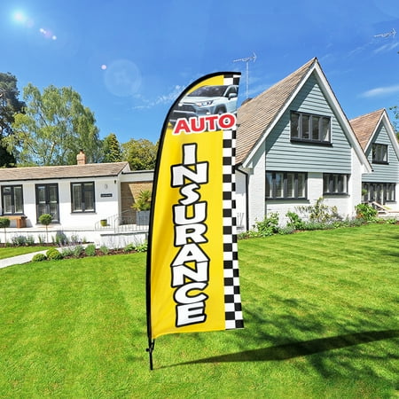 QSUM Auto Insurance Feather Flag Kit,7FT Insurance Company Advertising Banner, Car Insurance Businesses Signs