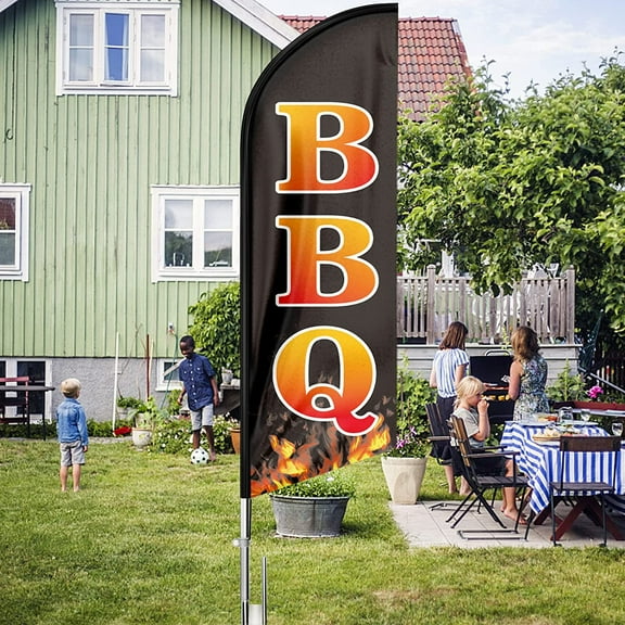 QSUM BBQ Feather Flag ,11 FT BBQ Signs for Business Swooper Flag Advertising Flag for BBQ Restaurant(ONLY FLAG)