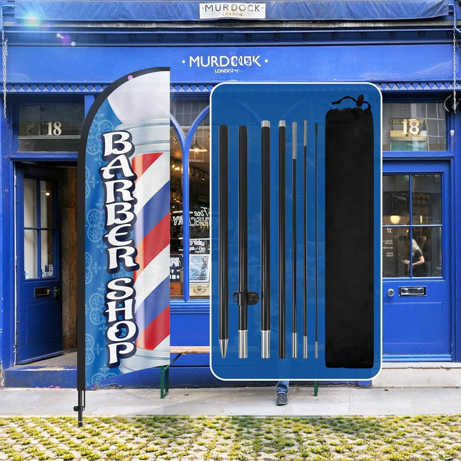 QSUM Barber Shop Sign Feather Flag with Pole Kit,8.2FT Barber Shop ...