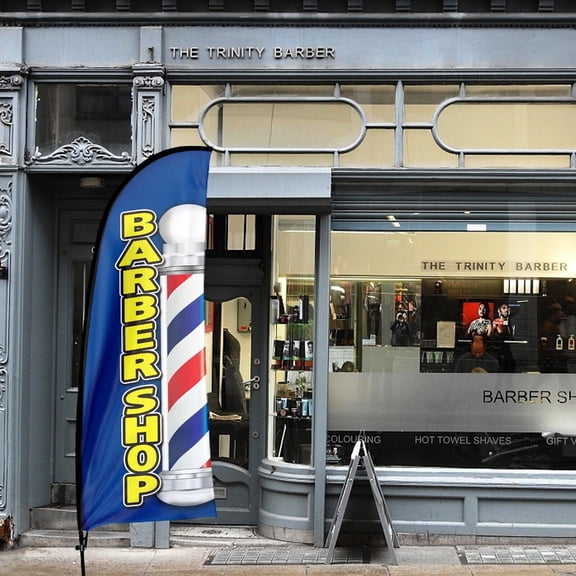 QSUM Barber Shop Sign Feather Flag with Pole Kit,7FT Barber Shop Advertising Flag, Barber Shop Business Sign,Barber Shop Swooper Flag