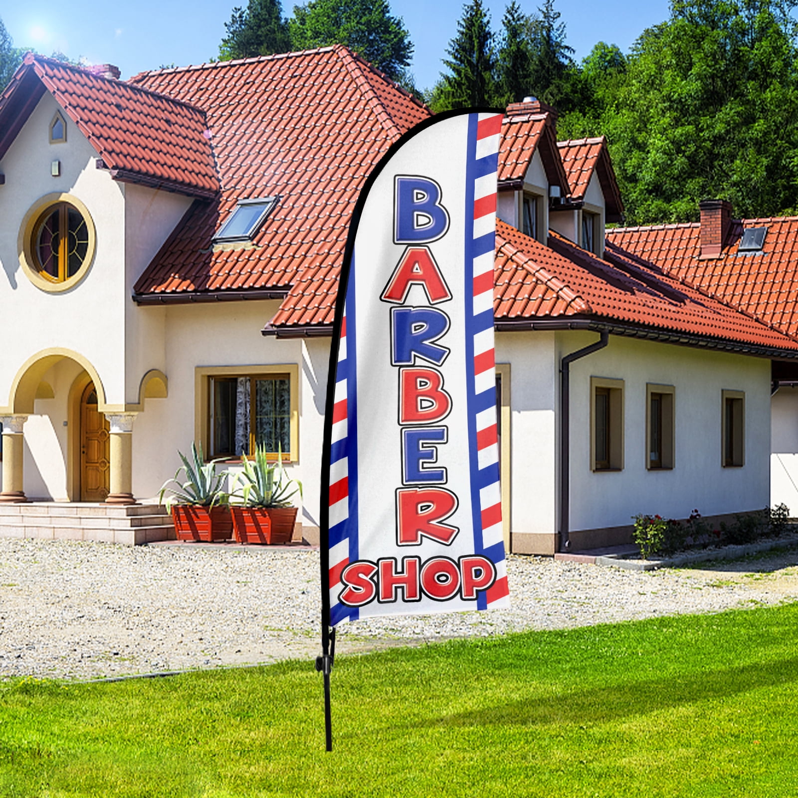 QSUM Barber shop Feather Flag with Pole Kit,7FT Barber shop Flag ...