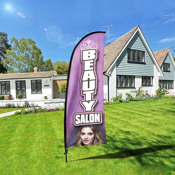 QSUM Beauty Salon Feather Flag Kit,7FT Hair Salon Advertising Banner Business Signs, Beauty Salon Decoration Display