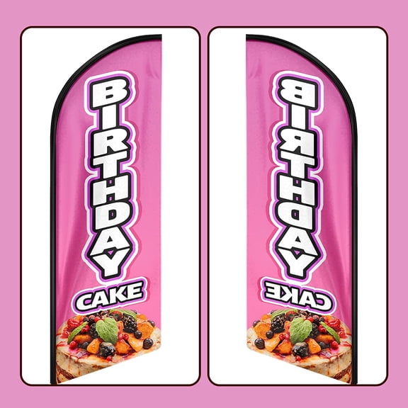 QSUM Birthday Cake Themed Feather Flag, 11FT Birthday Cake Advertising Swooper Flag, Vivid Color and Fade Proof Birthday Cake Signs for Businesses (Flagpole Not Included)