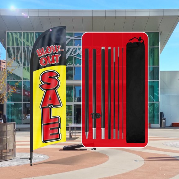 QSUM Blow Out Sale Sign Feather Flag with Pole Kit,8.2FT Blow Out Sale Decoration Display, Blow Out Sale Business Sign,Blow Out Sale Swooper Flag