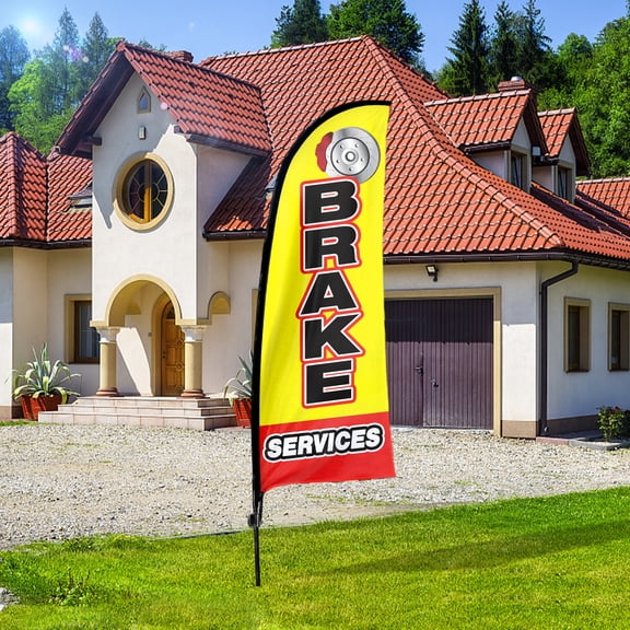 QSUM Brake Service Feather Flag Kit,7FT  Advertising Banner,  Business Signs