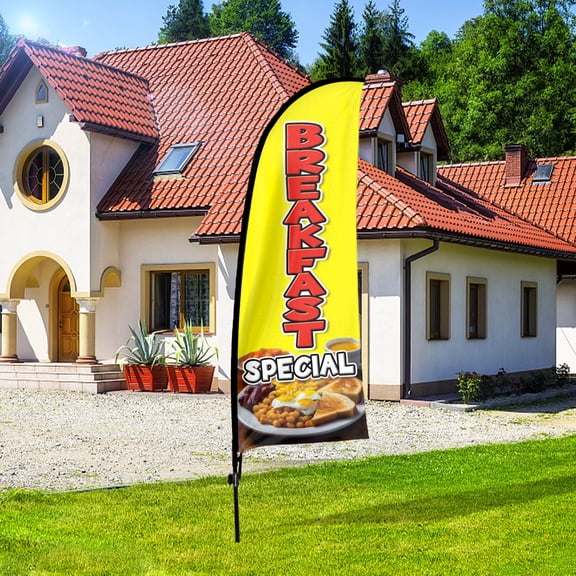 QSUM Breakfast Special Sign Feather Flag with Pole Kit,7FT Breakfast Special Decoration Display, Breakfast Special Business Sign,Breakfast Special Swooper Flag