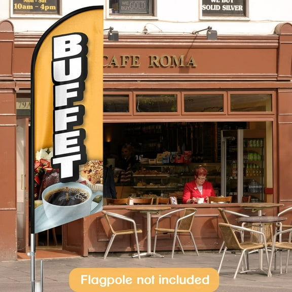 QSUM Buffet Themed Swooper Flag, 8FT Buffet Advertising Feather Flag, Buffet Banner Signs for Businesses and Storefronts(Flagpole NOT Included)