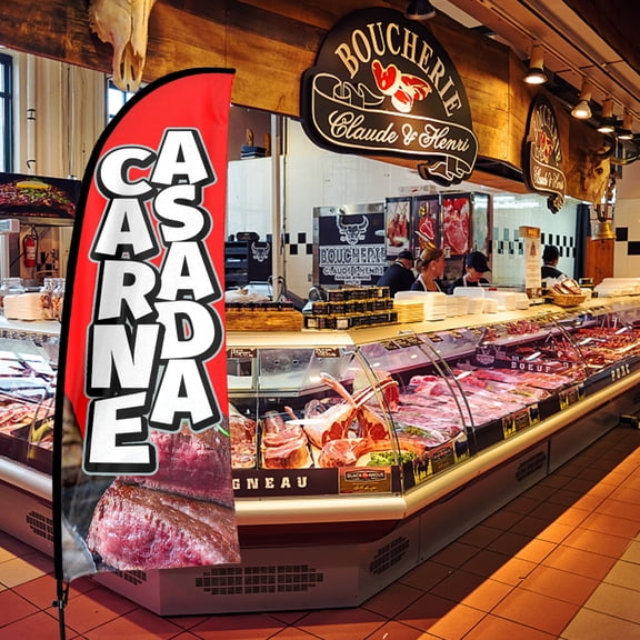 QSUM Carne Asada Feather Flag Kit,7FT Mexican Restaurant Advertising BannerMexican Restaurant Business Signs