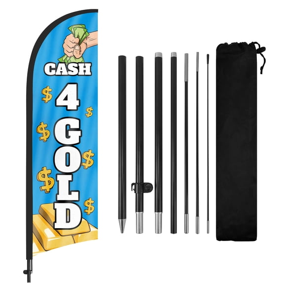 QSUM Cash 4 Gold Sign Feather Flag with Pole Kit,8.2FT Cash 4 Gold Decoration Display, Cash 4 Gold Business Sign,Cash 4 Gold Swooper Flag